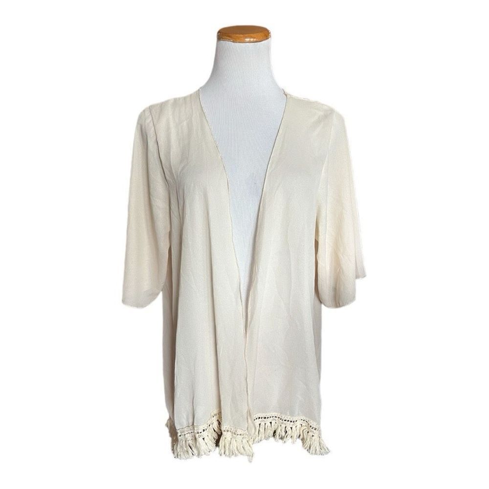 Womens Charlotte Russe Fringe Tassel Hem Trim Boho Poncho Kimono - Sz L